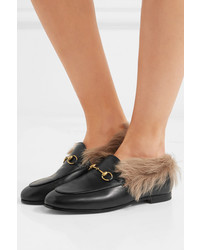 Gucci Jordaan Horsebit Detailed Shearling Lined Leather Loafers