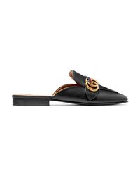 Gucci Logo Embellished Leather Slippers