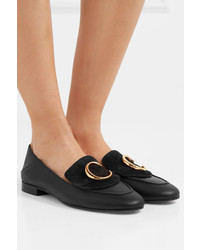Chloé Logo Embellished Suede And Leather Collapsible Heel Loafers