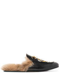 Gucci Princetown Shearling Lined Embellished Leather Backless Loafers