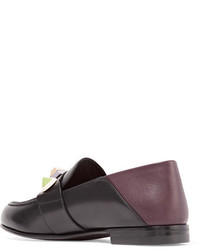 Fendi Rainbow Embellished Collapsible Heel Leather Loafers Black