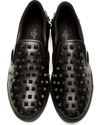 Valentino Black Leather Studded Slip On Shoes