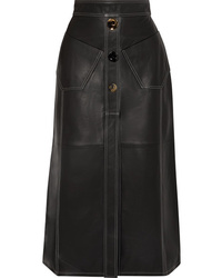 Black Embellished Leather Midi Skirt