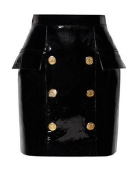 Balmain Button Embellished Patent Leather Mini Skirt