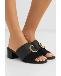 Chloé C Logo Embellished Leather And Suede Mules
