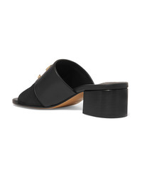 Chloé C Logo Embellished Leather And Suede Mules