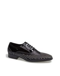Black Embellished Leather Oxford Shoes