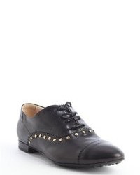 Tod's Black Leather Studded Detail Lace Up Oxfords