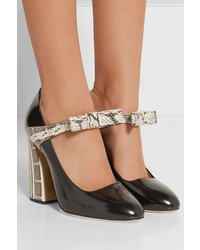 Gucci Bow Embellished Elaphe And Leather Pumps Black