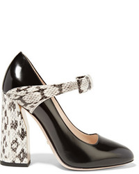 Gucci Bow Embellished Elaphe And Leather Pumps Black