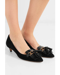 Tod's Embellished Fringed Glossed Leather And Suede Pumps