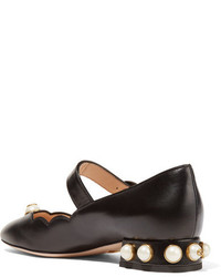 Gucci Embellished Leather Mary Jane Pumps Black