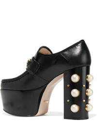 Gucci Embellished Leather Platform Loafers Black