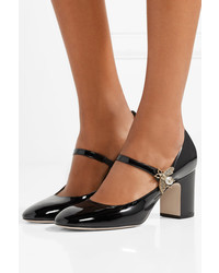 Gucci Embellished Patent Leather Mary Jane Pumps Black