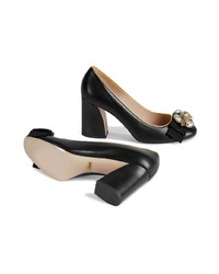 Gucci Leather Mid Heel Pump With Bee
