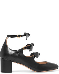 Chloé Mike Bow Embellished Leather Mary Jane Pumps Black