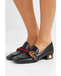 Gucci Peyton Logo And Faux Pearl Embellished Leather Collapsible Heel Pumps