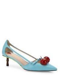 Gucci Unia Cherry Embellished Leather Pumps