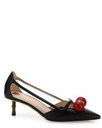 Gucci Unia Cherry Embellished Leather Pumps