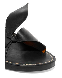 Chloé Bow Detailed Embellished Leather Sandals Black