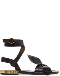 Chloé Bow Detailed Embellished Leather Sandals Black