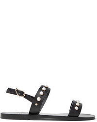 Ancient Greek Sandals Clio Faux Pearl Embellished Leather Sandals Black