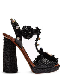 Dolce & Gabbana Faux Pearl Embellished Raffia And Leather Sandals