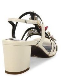 Oscar de la Renta Flower Embellished Lambskin Leather Sandals