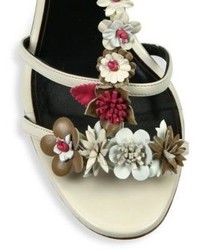 Oscar de la Renta Flower Embellished Lambskin Leather Sandals