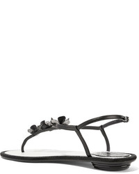 Rene Caovilla Ren Caovilla Embellished Leather Sandals Black