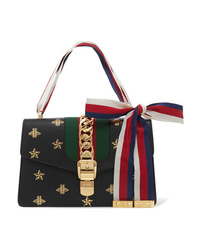 Gucci Sylvie Small Chain Embellished Printed Textured Leather Shoulder Bag