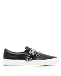Black Embellished Leather Slip-on Sneakers