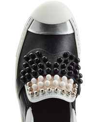 Fendi Embellished Leather Platform Slip On Sneakers