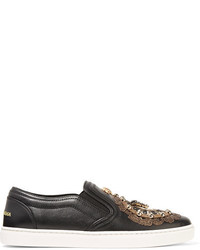 Dolce & Gabbana Embellished Leather Slip On Sneakers Black