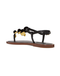 Dolce & Gabbana Pompom And Charm Embellished Lizard Effect Leather Sandals