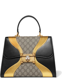 Gucci Osiride Embellished Leather And Coated Canvas Tote Black