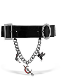 Alexander McQueen Embellished Croc Effect Leather Waist Belt Black