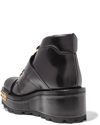 Prada Embellished Leather Wedge Ankle Boots Black