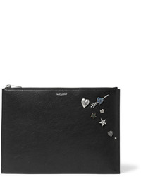 Saint Laurent Embellished Textured Leather Pouch