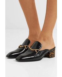 Stella McCartney Embellished Faux Glossed Leather Slippers Black