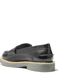 Miu Miu Embellished Glossed Leather Loafers Black