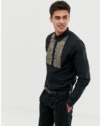 Burton Menswear Sequin Bib Shirt In Black