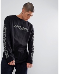 Granted Long Sleeve T Shirt With Diamantes Sleeve Print In Black