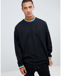 ASOS DESIGN Oversized Longline Long Sleeve T Shirt With Neck And Cuff In Black
