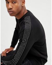 ASOS DESIGN Relaxed Longline Long Sleeve T Shirt With Embellished Gems In Black