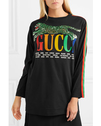 Gucci Sequined Printed Cotton Jersey T Shirt