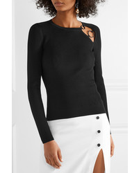Cushnie Sienna Cutout Embellished Ribbed Knit Top