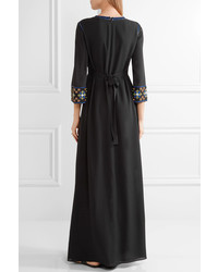 Tory Burch Jordana Embellished Silk Georgette Maxi Dress Black
