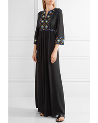 Tory Burch Jordana Embellished Silk Georgette Maxi Dress Black