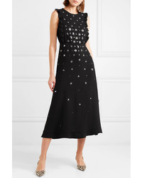 REDVALENTINO Embellished Ruffled Crepe Midi Dress